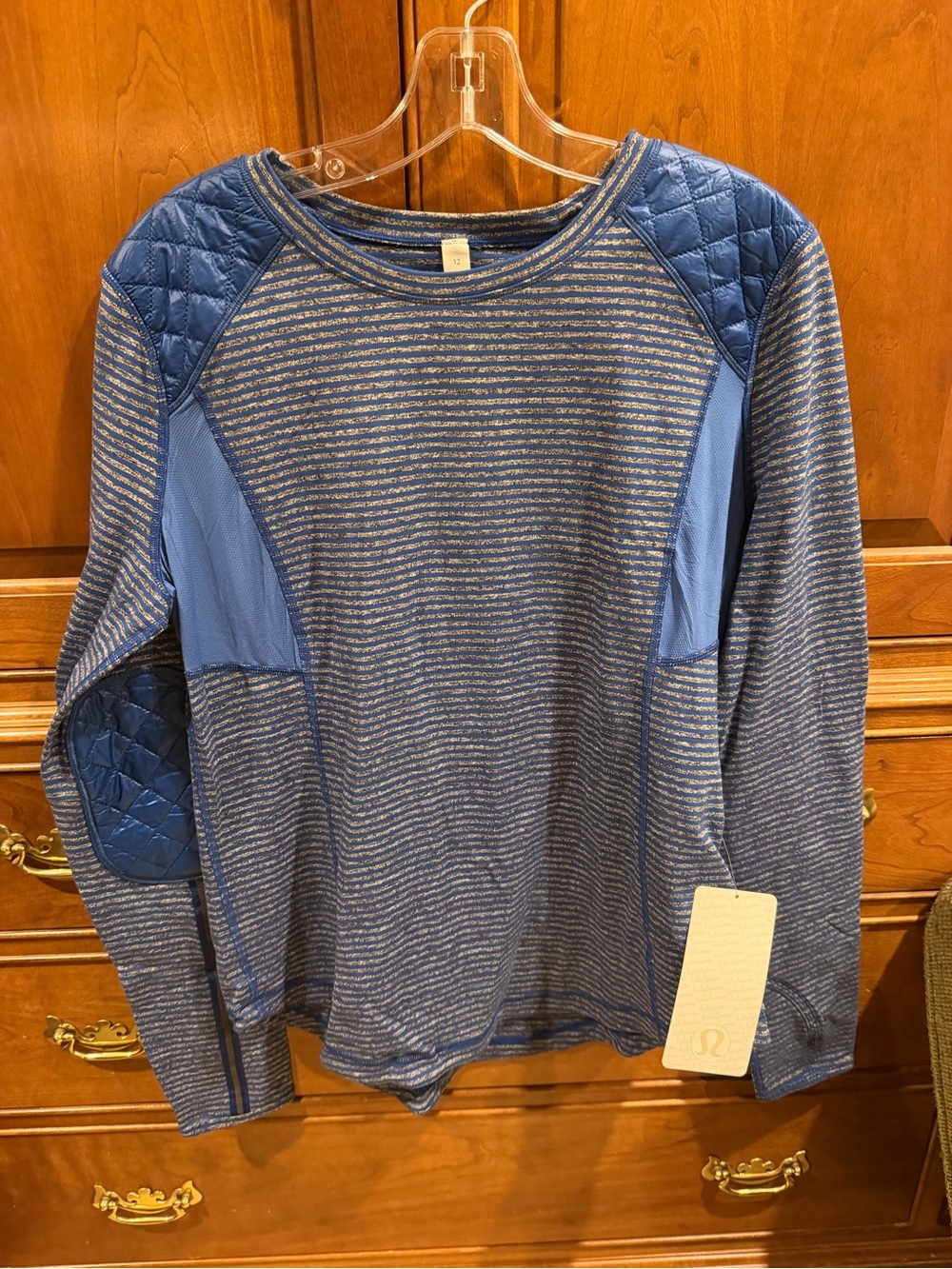 Lululemon striped blue Long Sleeve Pullover with Quilted Shoulder Detail